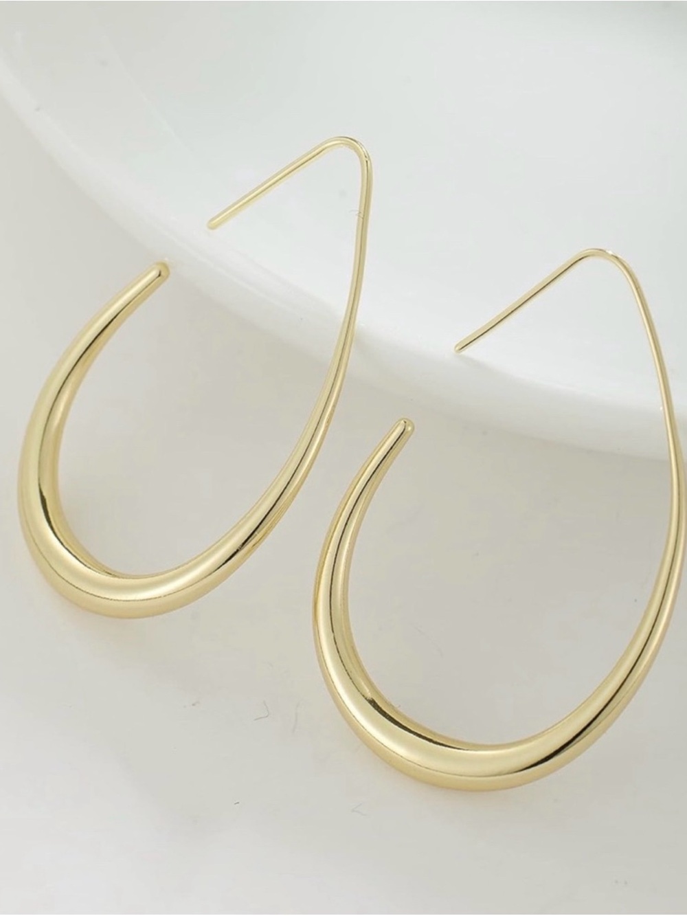 Anthropologie Sculpted Gold Teardrop Hoop Earrings